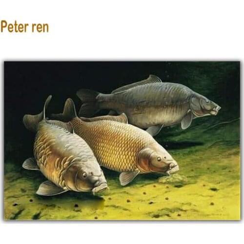 Diy Diamond painting cross stitch animal Square/Round icon Mosaic Rhinestones full embroidery Wall painting Three Cautious Carp