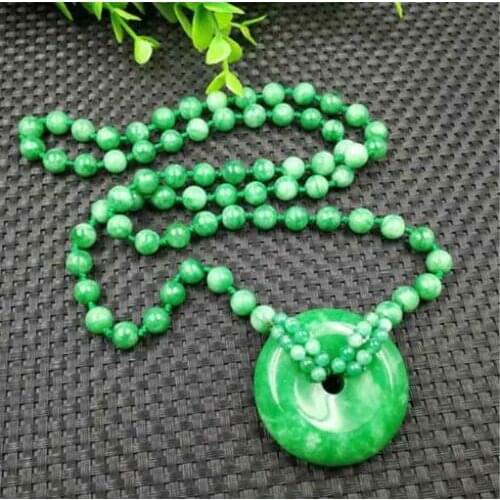 With green jade pendant bead stem buckle long sweater chain necklace
