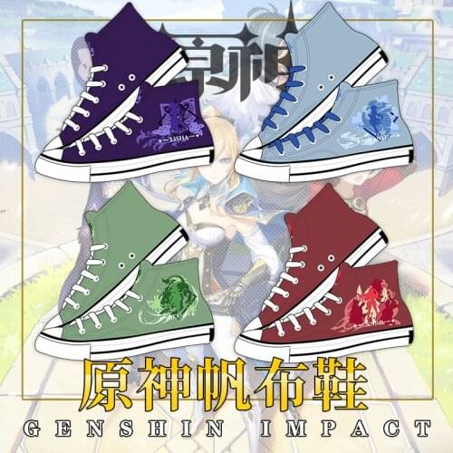Genshin Impact Cosplay Jean Ganyu Lisa Klee Canvas Shoes Flat High Top Sneaker Unisex Fashion Casual Men Women Cartoon Students