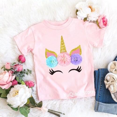 High Quality Smile Unicorn T Shirt Pink T-Shirts for Girls Summer 2021 Childrens Clothes Best Baby Girl Birthday Gift Kids Tops