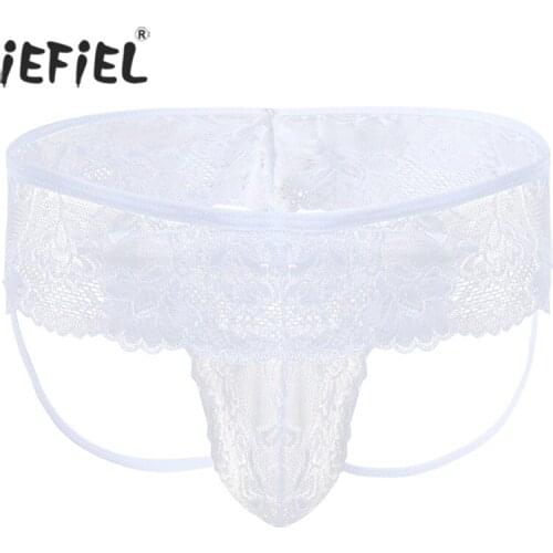 Gay Mens Bulge Pouch String Homme Sissy Lingerie Sexy Panties for Men Open Butt G-string Thongs Lace Bikini Underwear Underpants