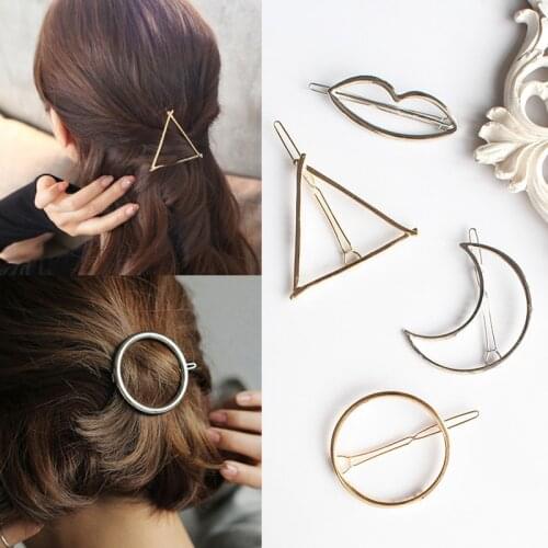 Geometric Mental Hairpins for Girls Triangle Moon Hair Pin Lip Round Star Hair Clip for Women Barrettes Hair Accessories