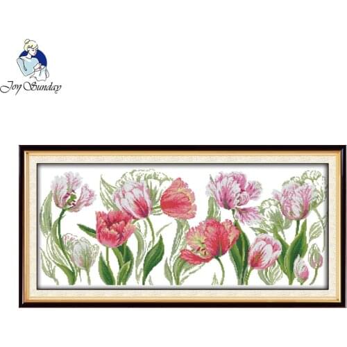 Joy Sunday The Spring Tulips Cross Stitch Kits Sets Handmade Needlework Chinese Embroidery Flowers Patterns Cross-Stitching