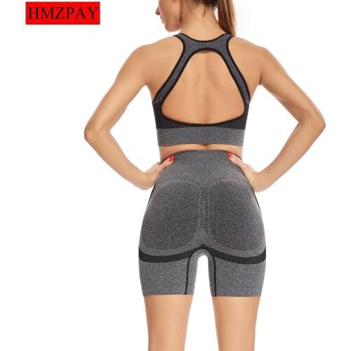 New 2Pcs Women Sport Suit Gym Set Sexy Fitness Sport Bra Seamless Shorts Workout Running Clothing Gym Wear Athletic Yoga Sets