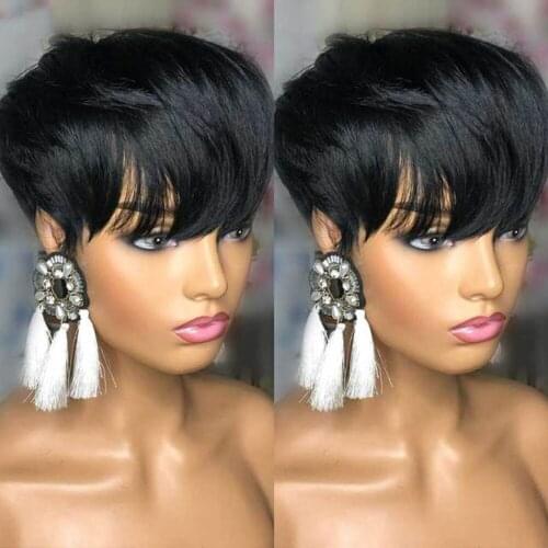 Short Straight Bob Pixie Cut Non Lace Front Human Hair Queen Nala Wig With Bangs For Black Women Brazilian Cheap Human Hair Wig