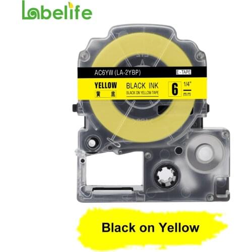 Labelife SC6YW For Epson LabelWorks Label Maker Standard Tape cartridge Black On Yellow Cassette LC-2YBW 6mm x 8m (1/4 x 26")