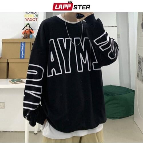 LAPPSTER Men Big Letter Harajuku Y2k Hoodies 2021 Mens Japanese Streetwear Causal Loose Sweatshirts Male Korean Fashion Hoodies