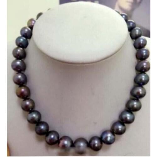 Stunning AAA 10-11mm round tahitian huge black pearl necklace 18" 36"