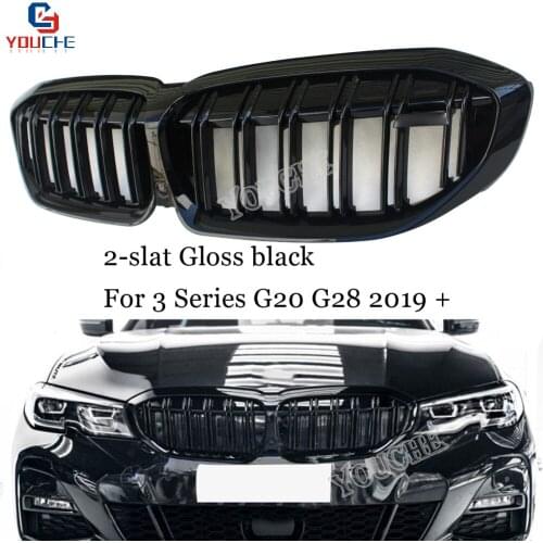 G20 G28 Front Grille Replacement 2-Slat ABS Kidney Grille for BMW New 3 Series G20 G28 2019 + Gloss Black Racing Grills