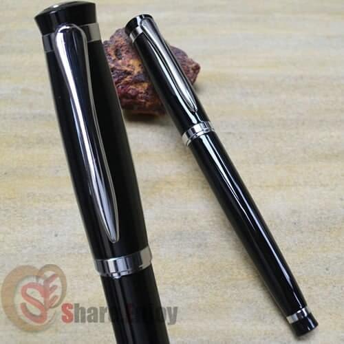 FOUNTAIN PEN MEDIUM NIB GLOSS BLACK AND SILVER ATTRACTIVE BAOER 508