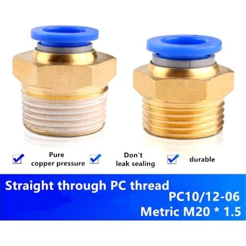 Pneumatic Quick Connector PC Threaded Straight Through 10/12mm Trachea 06 Points Metric Coarse Teeth M10/M20*1.5