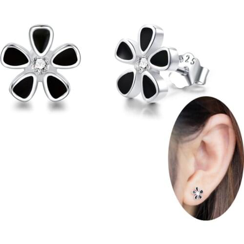 Simple Summer Flower Style 925 Sterling Silver Enamel Drip Oil Cubic Zirconia Stud Earrings For Women Girls