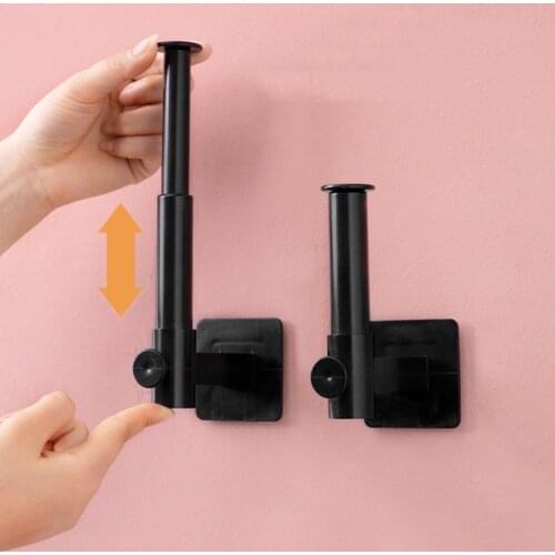 Adjustable Toilet Paper Holder Tissue Rack Wall Mounted Bathroom Kitchen Roll Holder Paper Tissue Rack Hook Black Hanger