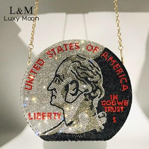 Luxury Hand Inlaid Diamond Evening Bag Dollar Coin Clutch Bags Womens Wedding Female Popular Zero Wallet Handbag Party XA12H