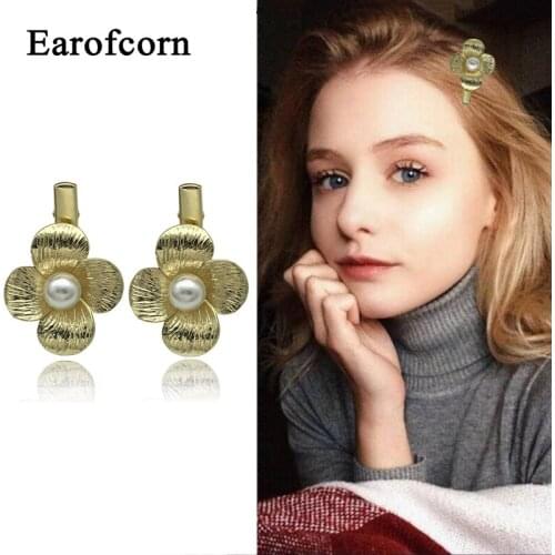 Earofcorn Simple Delicate Brushed Golden Flower Pearl Hair Clip Hair Accessories Boutique 2 pcs for Women Jewelry Party Dances
