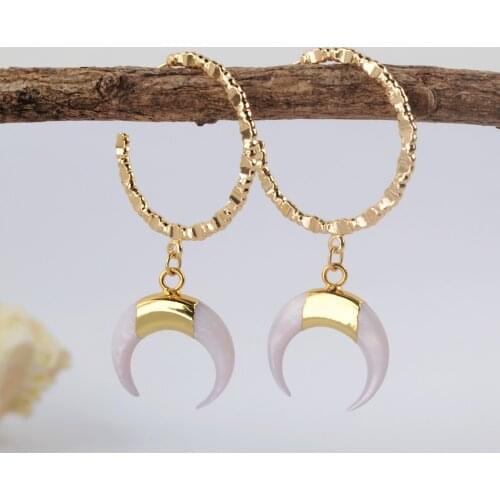 BOROSA Natural White Horn Shell Earrings for Women Fashion Crescent Moon Shell Dangle Earring New Gold Hoop Earring HD0185