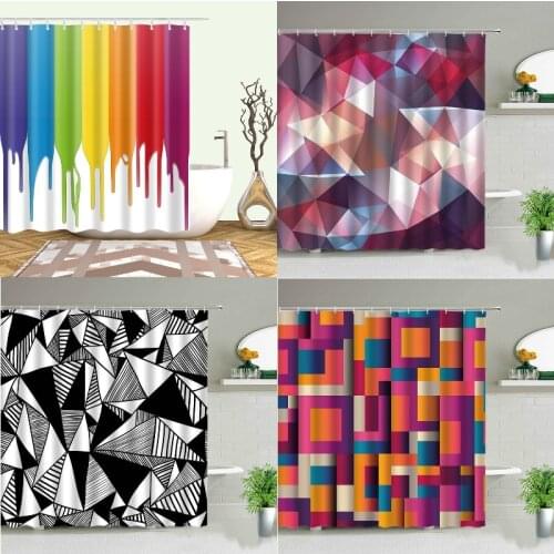 Cartoon geometric stripes curtain Shower curtains Shower curtain bathroom Bathroom curtains Bathroom Shower curtain Bath mat