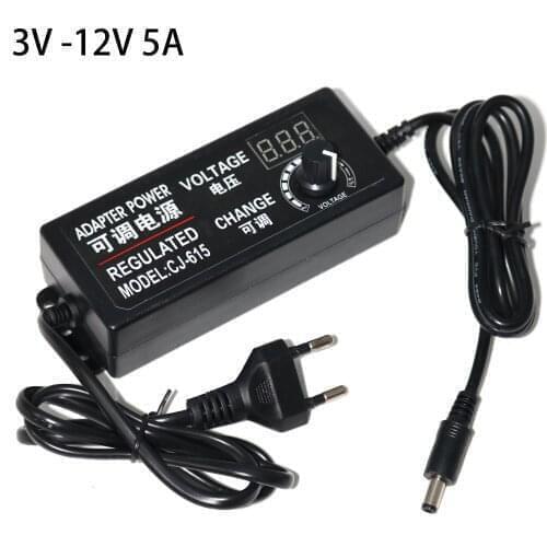 DC 3-12V 5A 60W Universal Switching Adjustable Power Supply Adapter 100-240 AC Power Converter for LED Strip Light TV Box Tablet