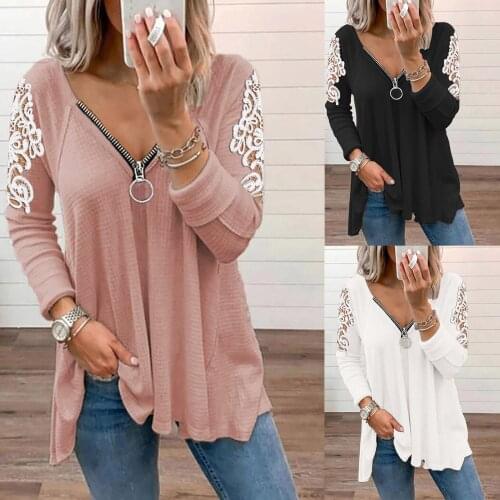 Woman Autumn New Blouses Long Sleeve Top Elegant Casual V-neck Lace Sleeve Solid Color Blouses Hollow Lace Женские блузки 2021