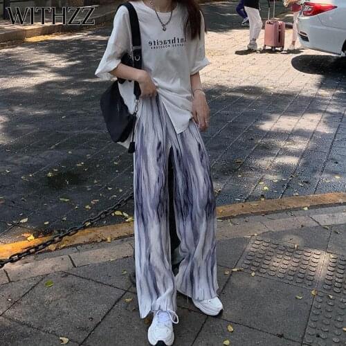 WITHZZ Spring Summer Female Straight Wide Leg Pants Tie Dye Trousers Womens Loose Casual Pants