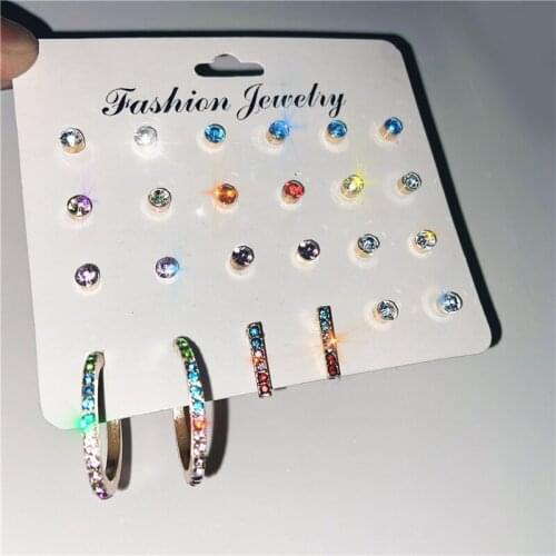 12 Pairs Korean Style Colorful Crystal Stud Earrings For Women 2020 Minimalist Round Circle Earrings Female Fashion Statement