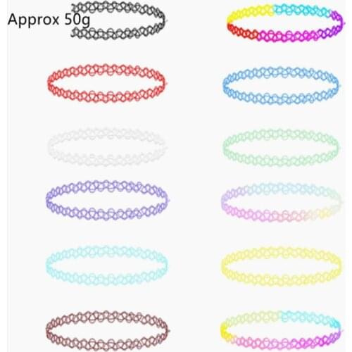 Lace Tattoo Choker Necklace Sets Colorful Flowers Gothic Vintage Chain Necklace for Women Girls Stretch Necklace Elastic