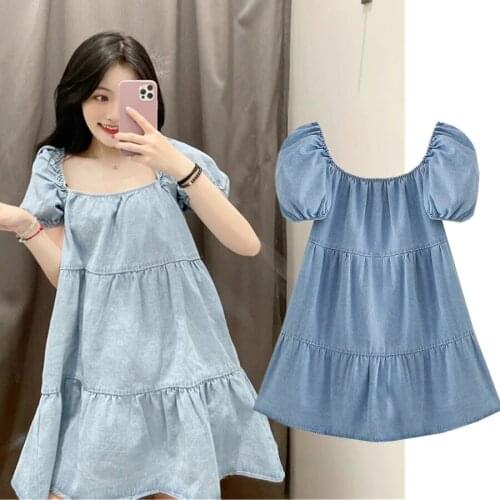 Dave&Di Vestidos De Fiesta De Noche Enlgand Style High Street Vintage Washed Slash Neck Cascading Dress Women SummerVestidos