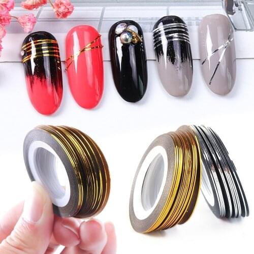 10pcs 0.5mm Nail Striping Tape Line Gold Silver Strips 3D Nail Art Adhesive Stickers Foils Decals Manicure Decorations Tips