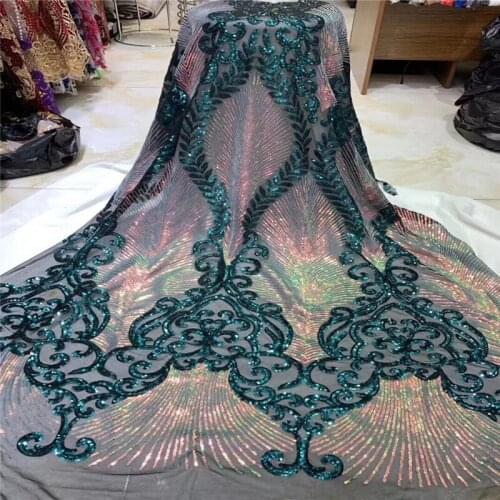 2018 Nigerian Lace Latest African Lace 2019 Bridal Lace Fabric green color African High Quality sequins Lace Fabric 5Yards/Lot
