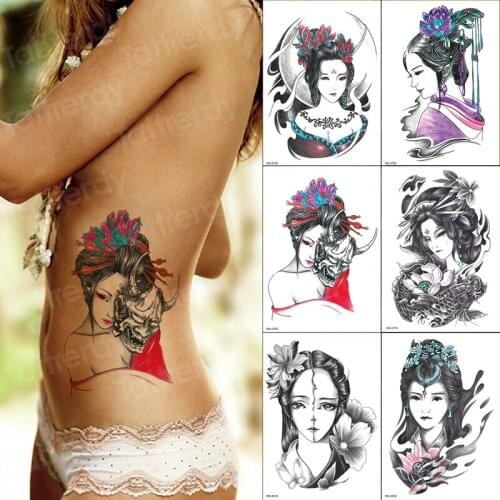 6pcs/lot New Body Art Tatoo Sticker Waterproof Japan Geisha chinese tattoo Colorful Temporary Tattoo Stickers Taty arm body art