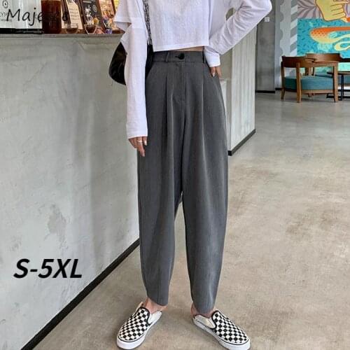 Pants Women Oversize Summer Harem Trousers Solid Loose High Waist Ankle-Length Teens Popular College Harajuku Soft Leisure Ins