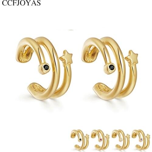 CCFJOYAS 1 Pair 925 Sterling Silver Clip on Earrings Europen and American Simple Star shaped Earcuff Women Clip Earrings 2021