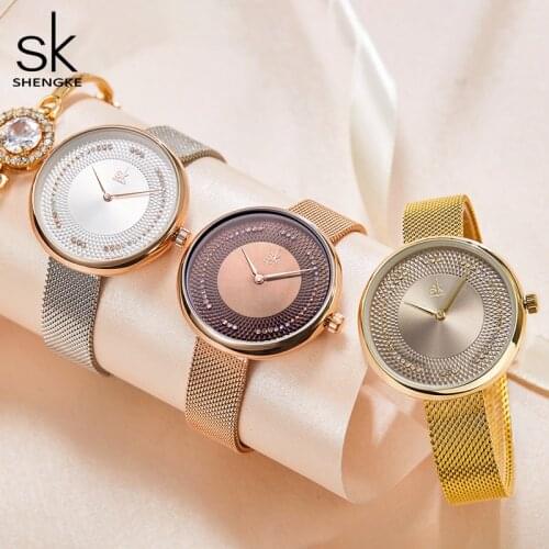 Shengke Wife Watch Japanese Quartz Watches Womens Diamond Clock Stylish Ladies Creative Watch Luxury Stainless Steel Reloj Mujer