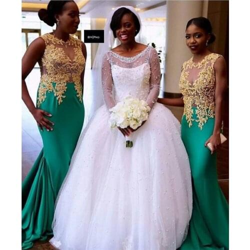 Sensual Looking Fancy Clingy Ball Gown Scoop Long Sleeves Beaded Custom Made Wedding Gown Bridal Dresses 2022