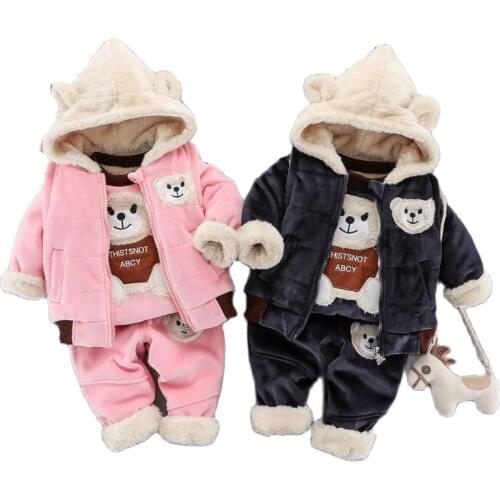 Kids 3pcs Sport Suits Winter Clothes Cartoon Baby Boys Tracksuit Children Girls Hoodie Sets Toddler Casual Thick Costumes 0-4Y