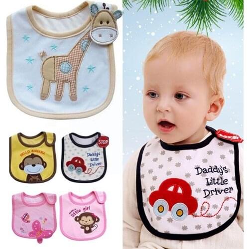 Baby Cartoon Bib 3 Layers Waterproof Bib Cloth Saliva Baby Animal Cloth Burp Cartoon Bibs Embroidered Towel W8A6