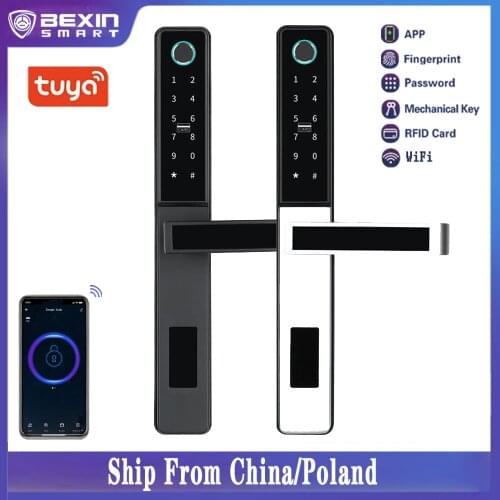 Tuya waterproof fingerprint Glass Door Locks electronic Smart door lock RFID Card code lock For Aluminum slding door lock