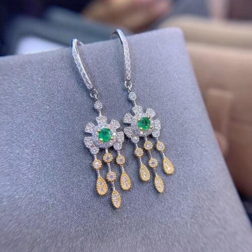 Grace tassels Sun flower strand natural green Emerald drop earrings Natural gemstone earrings 925 silver female party jewelry