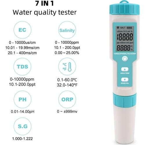 7 in 1 PH/TDS/EC/ORP/S.G/Salinity/Temperature Parameter Pocket Water Quality Tester with Electrode Replaceable C-600 PH Meter