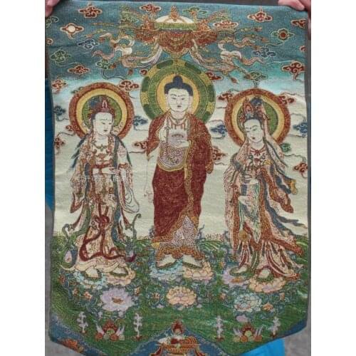 Chinese collection Thangka embroidery three buddha diagram