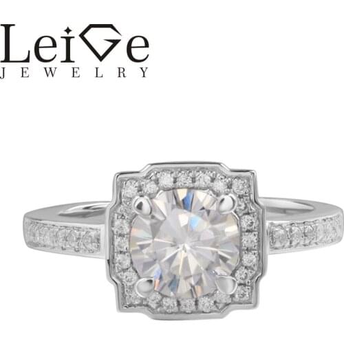 Leige Jewelry White Moissanite Rings Colorless Gemstone Round Cut Halo For Woman 925 Sterling Silver Engagement Rings