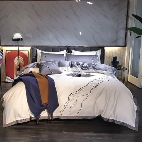 100S Egyptian cotton Bedding Set Embroidered Vintage marbling duvet cover bed linen luxury hotel pillowcases fitted sheet flat