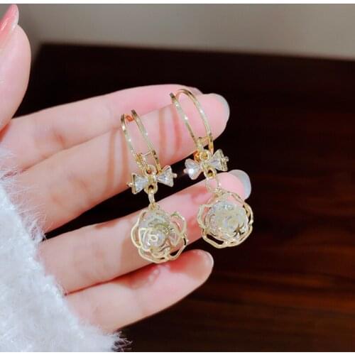 Korean Sweet Pink Vintage Drop Earring Bling Crystal Earring Korean Personality Wild Earrings Exaggerated Influx of Long Earrin