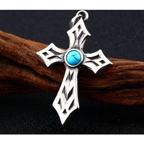 Pretty Necklace Pendant With the Red/Blue stone For Man And Woman cool Stainless Steel Fashion Cross Jewelry