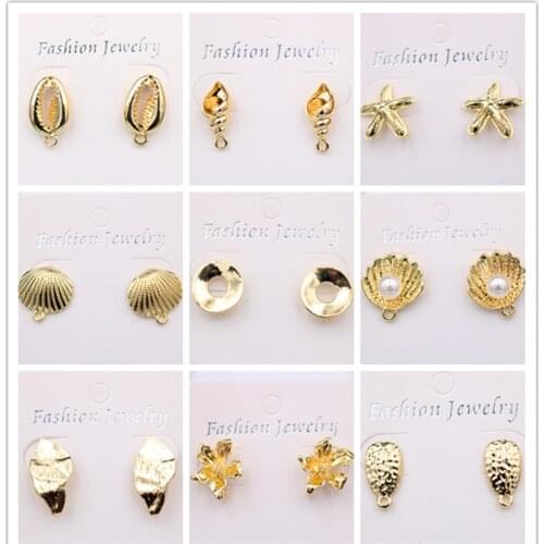Creative Marine Style Metal Stud Earring Shell Charm Starfish Charm Conch Charm Seaweed Charm DIY Lady Metal Jewelry A329 1pair