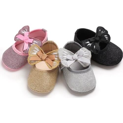 Baby Girls First Walkers Toddler Kids Crib Shoes Newborn Baby Bowknot Soft Sole Prewalker Sneakers Butterfly Flowers Shoes 0-18M