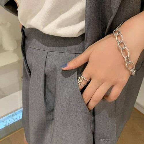 LIVVY Minimalist Silver Color Thick Chain Bracelets For Women New Fashion Retro Temperament Jewelry Birthday Gift
