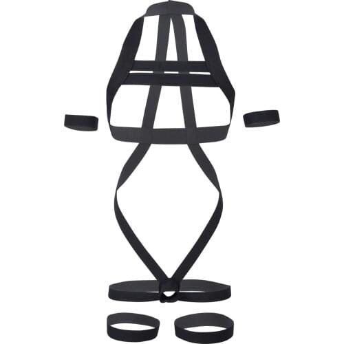 Men Elastic Jockstrap Strap Body Chest Harness Belt Halter Hallow Out Bodysuit Stretchy Slim Fit Catsuit Jumpsuit for Nightclub