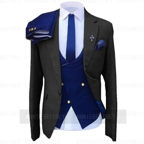 Top Navy Blue Suits For Men 3 Pieces Set Dark Green Wedding men Groom Tuxedo Slim Fit Blazer Business Jacket Vest with Pants
