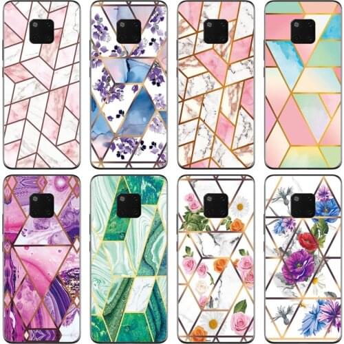 Soft Phone Case for Huawei Mate 20 Pro Funda Glossy Colorful Flower Silicone Phone Back Cover Geometric Marble Shell